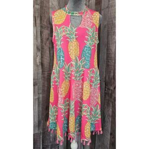SIMPLY SOUTHERN Pineapple Sun DRESS Keyhole Pockets Tassel DRESS Women's Medium